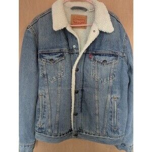 Levi's  Mens Type 3 Sherpa Trucker Jacket Mustard Medium Wash 163650044 Vintage